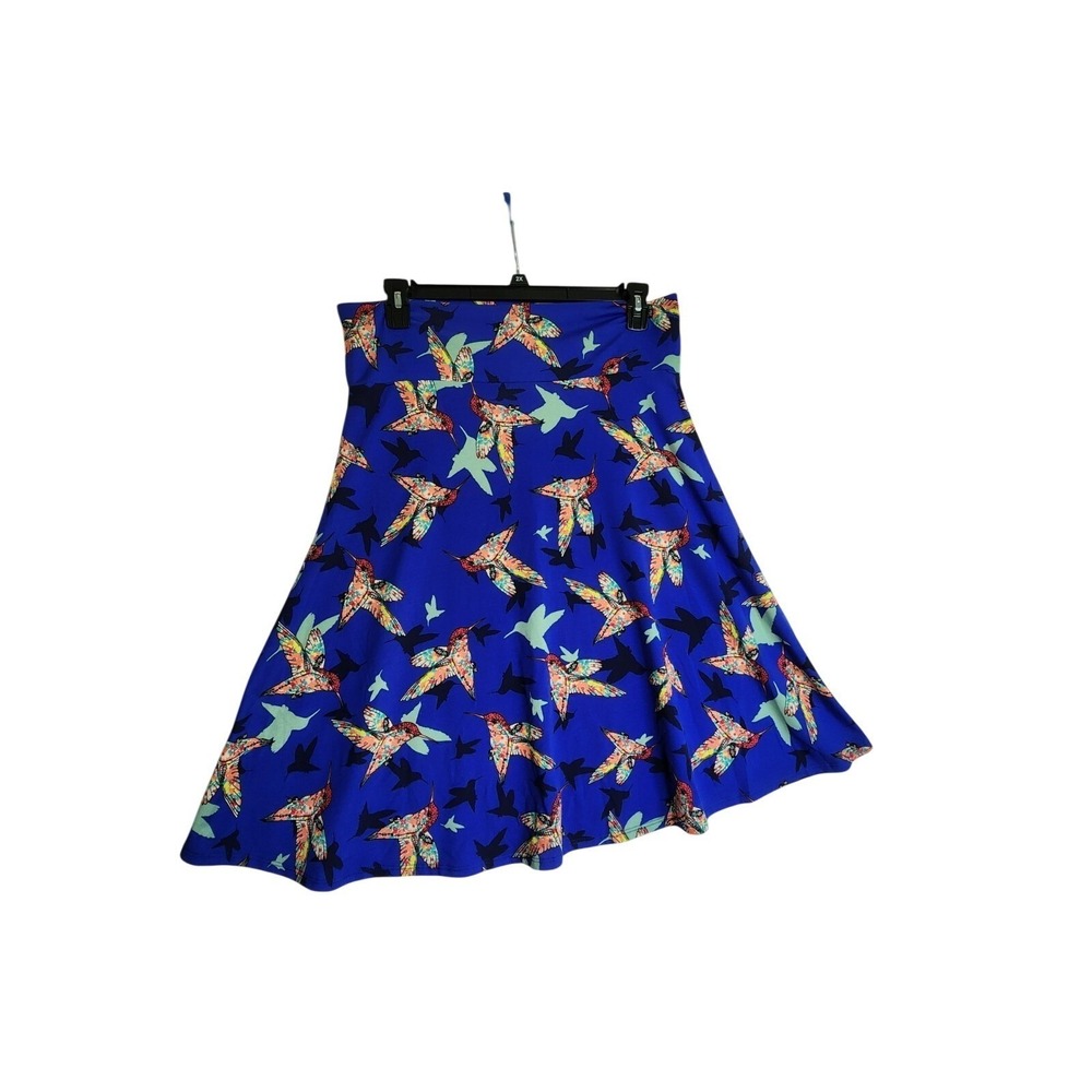 LuLaRoe 2XL Azure Midi Skirt Cobalt Blue Hummingbird Bird Stretch Art Nature